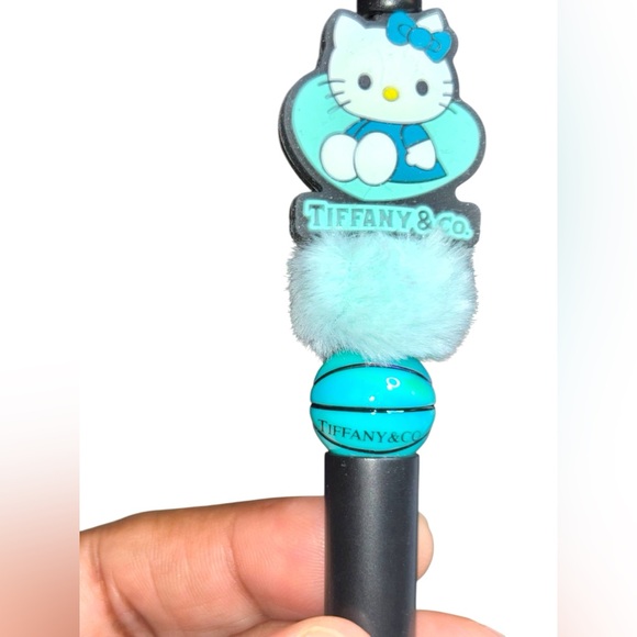 Handmade Blue Hello Kitty Pen with decorative beads - Picture 3 of 3